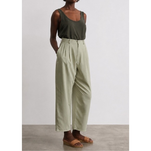OZMA Pants - OZMA Silk Clyde Pants Sage Green Large Pleated High Waist